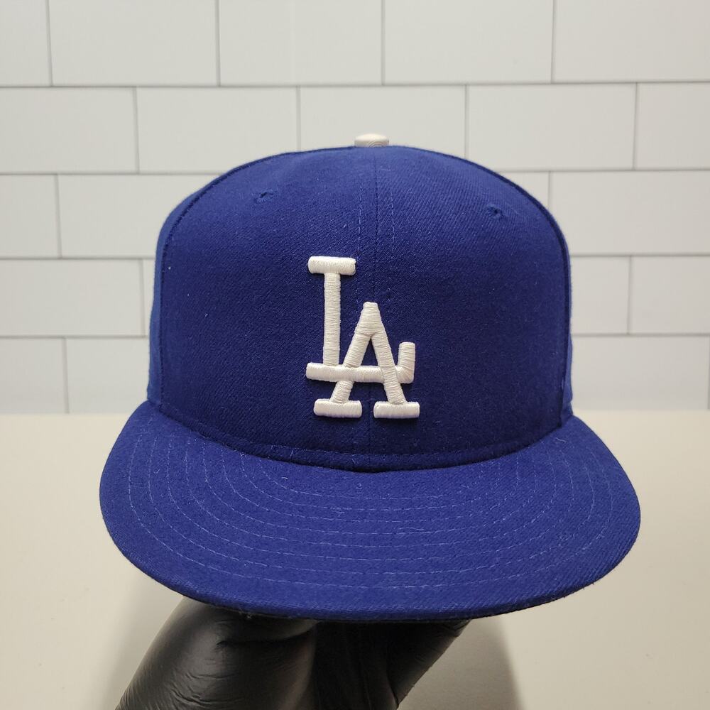 New Era Los Angeles Dodgers 59FIFTY Fitted Hat Blue White LA Logo Size 7 3/8